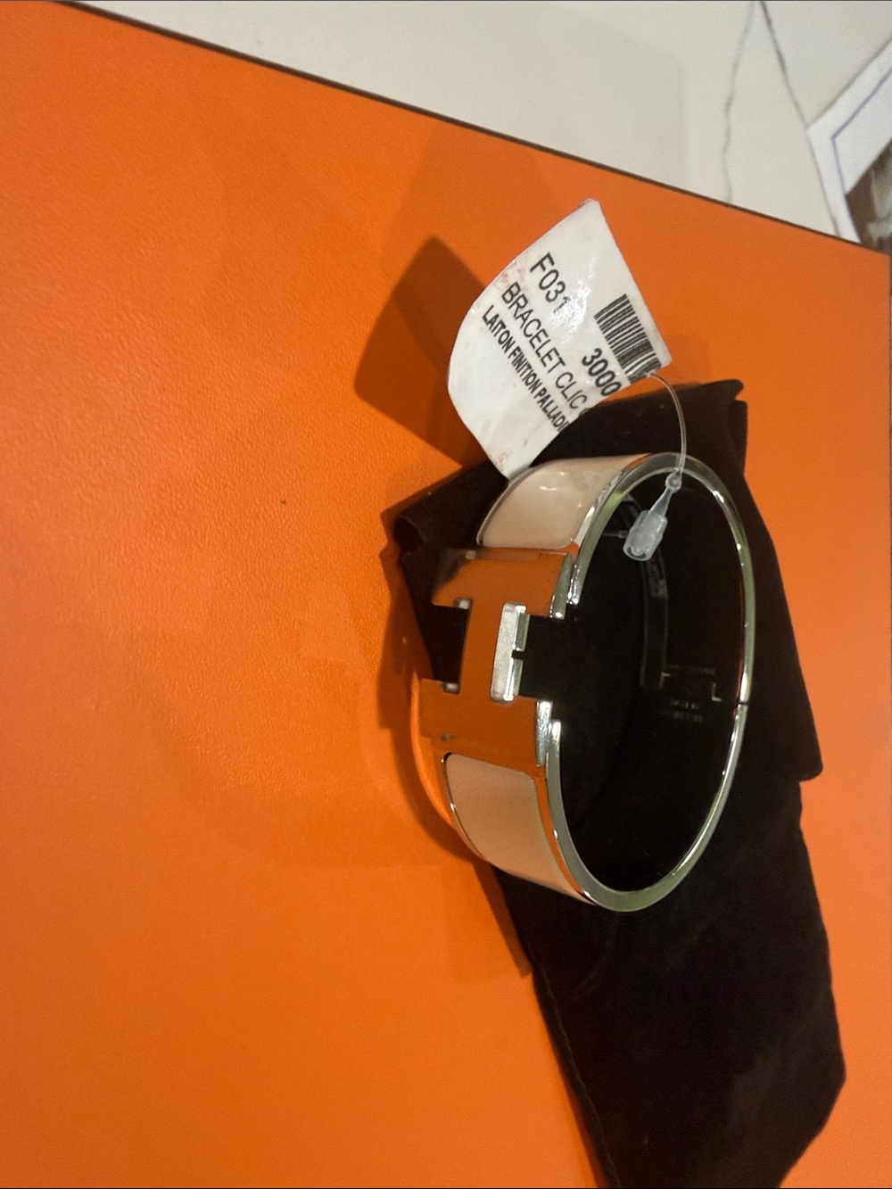 Hermes  White Clic H Palladium Bracelet